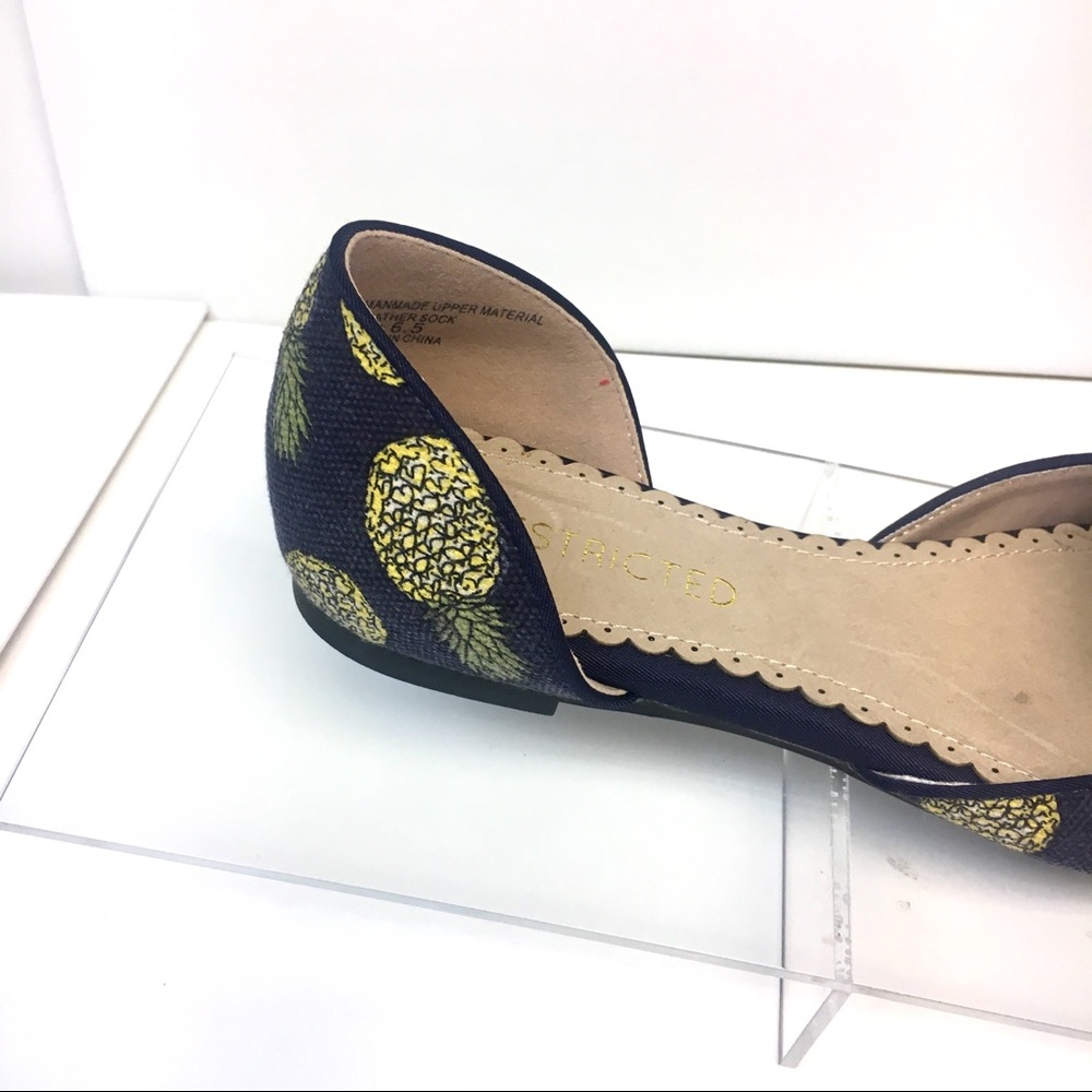 Last 2 Pineapple Print D’Orsay Flats Navy Yellow - Picture 3 of 8